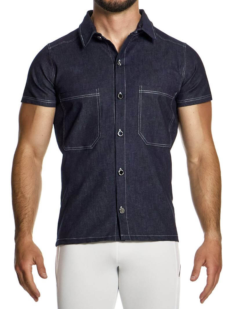 Mens MODUS VIVENDI Denim Shirt: Short Sleeve, Collared, Button Up