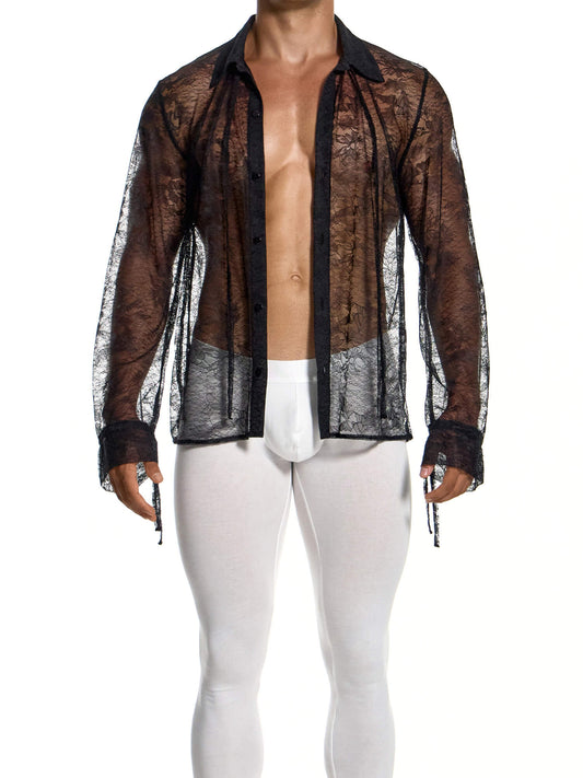 Modus Vivendi Lingerie Lace Long-Sleeve Shirt in black, product photograph