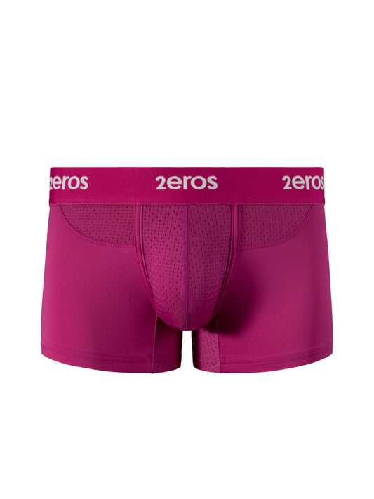 Pink boxer briefs with '2eros' branding on a white background