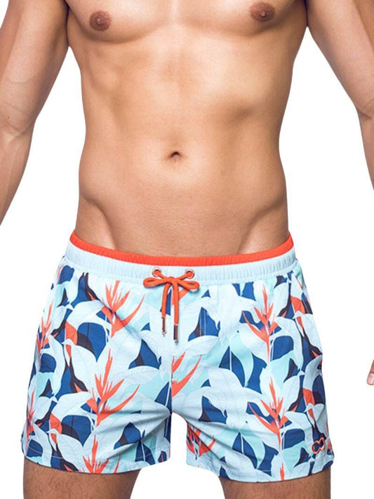 2eros Men's Blue Swim Shorts with Exotic Tropical Print