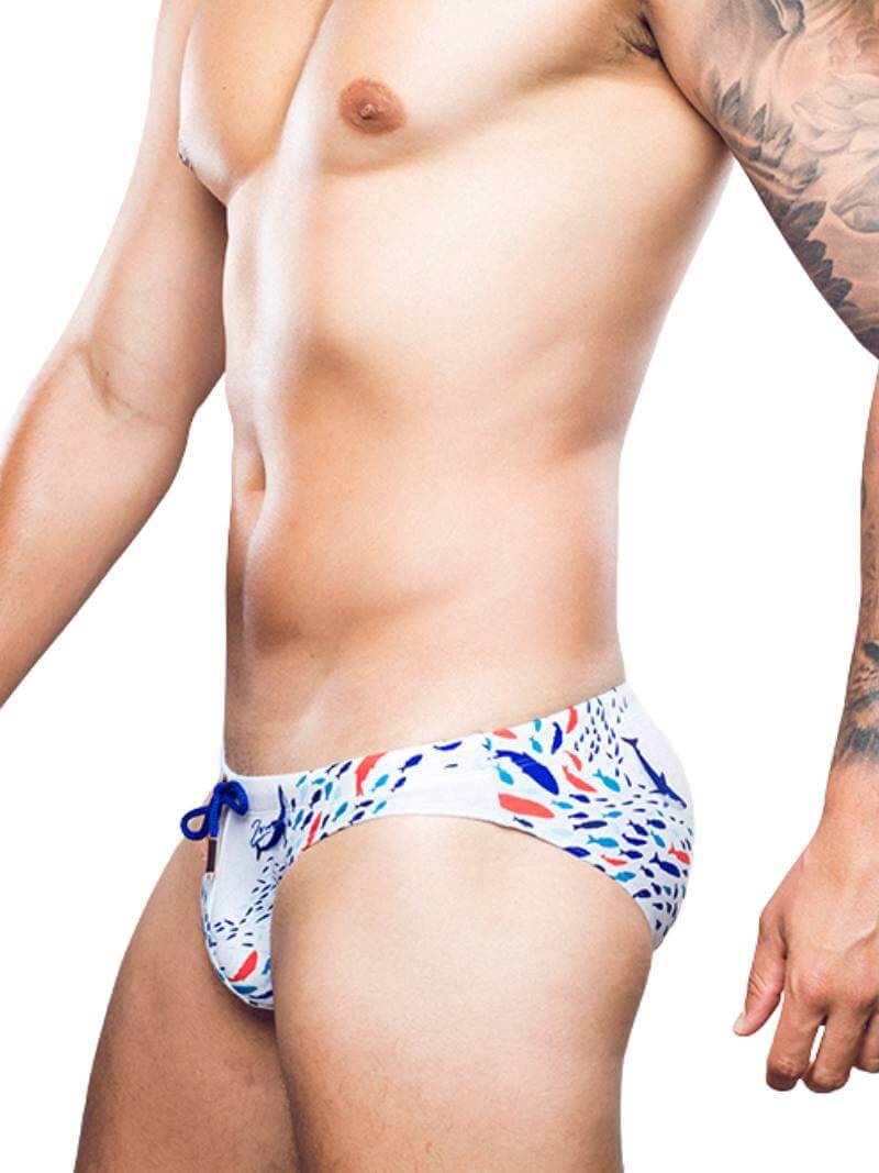 2eros Swimwear Mens V10 Seascape Printed White Swim Brief