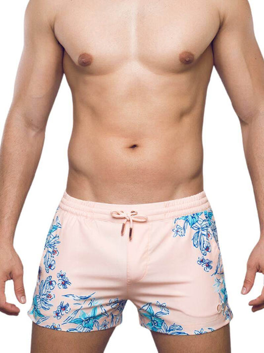 2eros Tahiti S50 Swim Short in Peach with Tropical Print