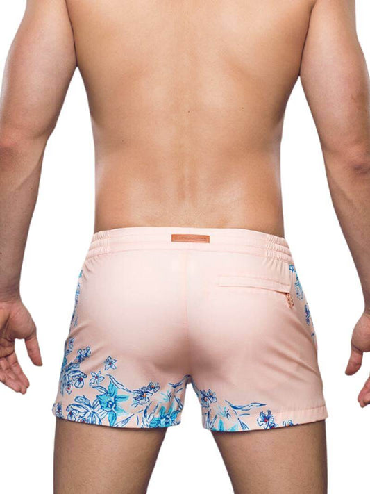 2eros Tahiti S50 Swim Short in Peach with Tropical Print