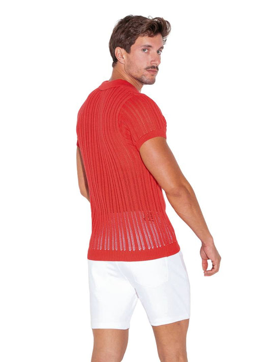 CODE22 Men's Knitted Stripe Polo Shirt