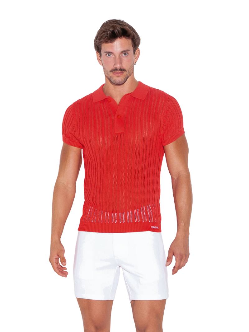 CODE22 Men's Knitted Stripe Polo Shirt
