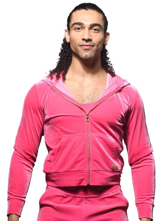 Men's Andrew Christian Paris Vibrant Pink Velvet Zipped Jacket