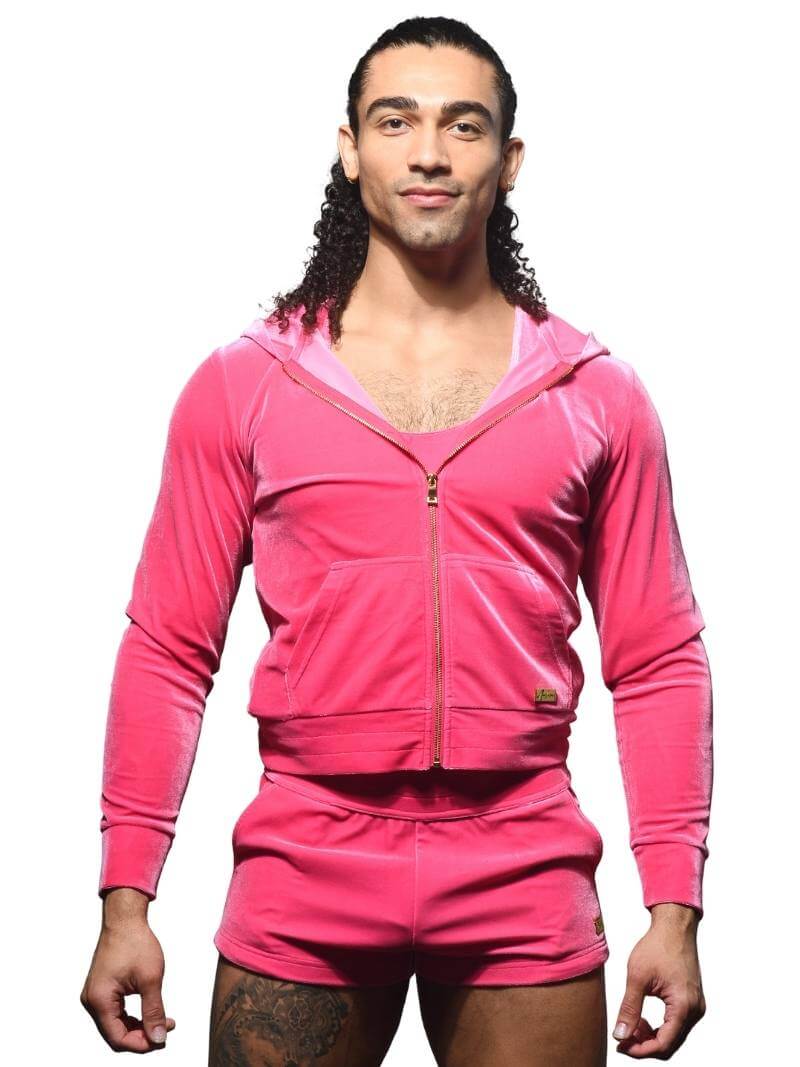 Men's Andrew Christian Paris Vibrant Pink Velvet Zipped Jacket