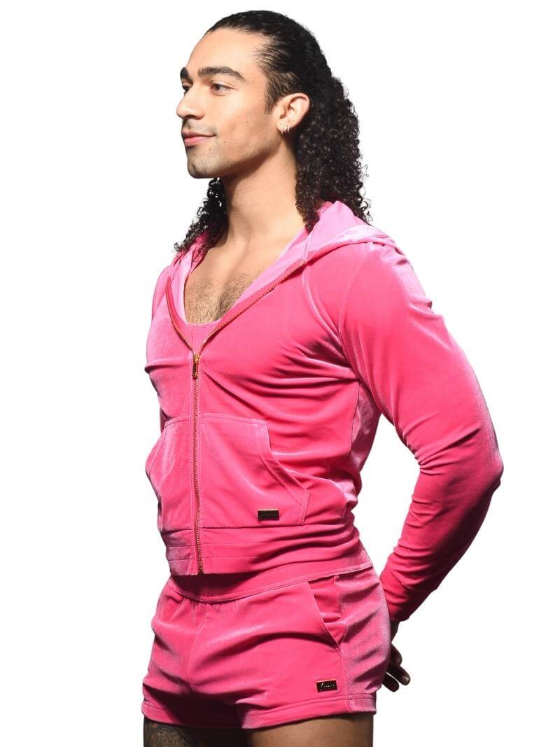 Men's Andrew Christian Paris Vibrant Pink Velvet Zipped Jacket