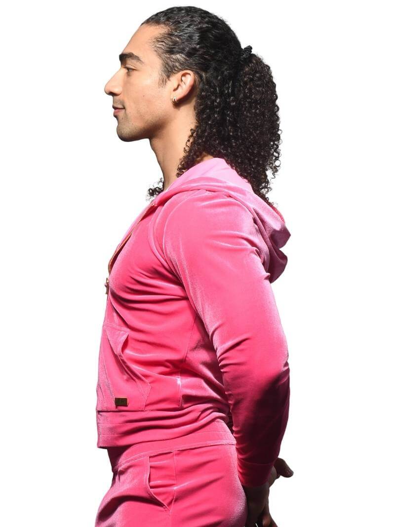 Men's Andrew Christian Paris Vibrant Pink Velvet Zipped Jacket
