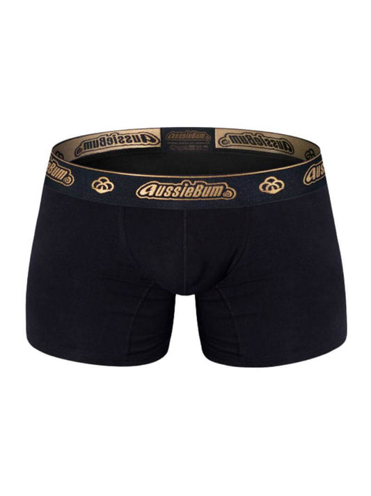 A pair of black aussieBum CottonSoft 2.0 trunks with mid-rise waistband and metallic aussieBum branding on the elastic.