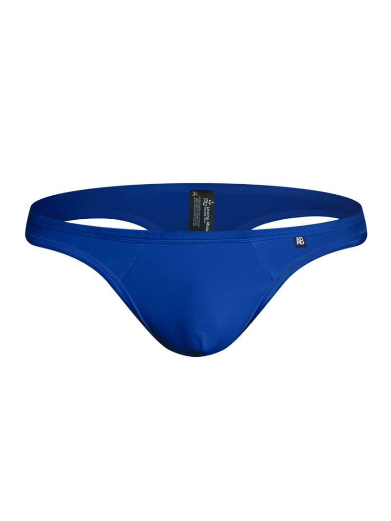 A blue aussieBum Slick thong underwear with a low-rise waistline.