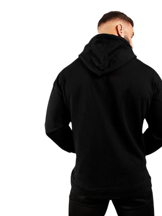Mens BLAK Oversized Hoodie, Small Black Logo