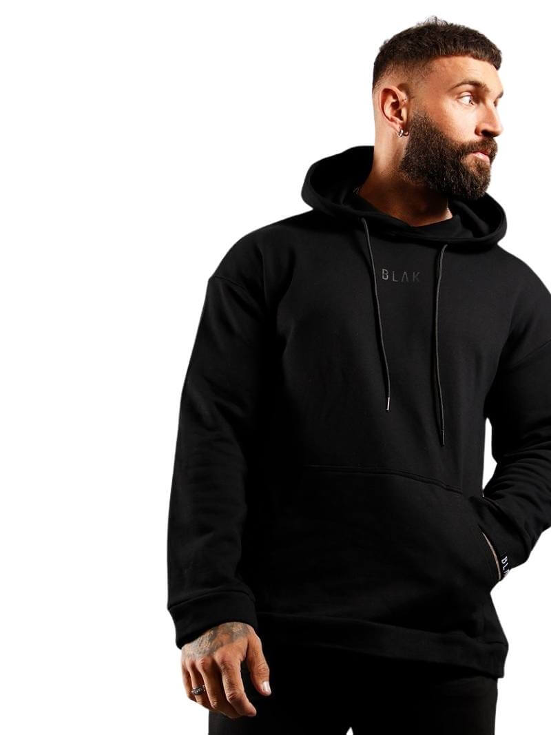 Mens BLAK Oversized Hoodie, Small Black Logo