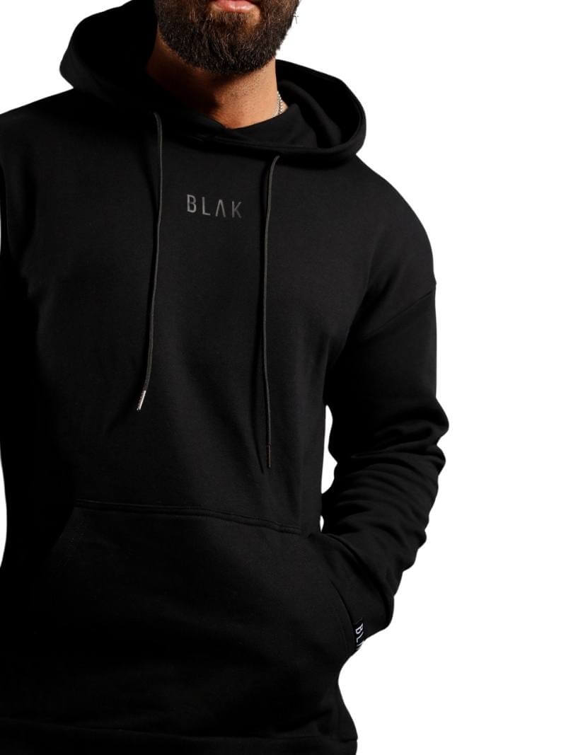 Mens BLAK Oversized Hoodie, Small Black Logo