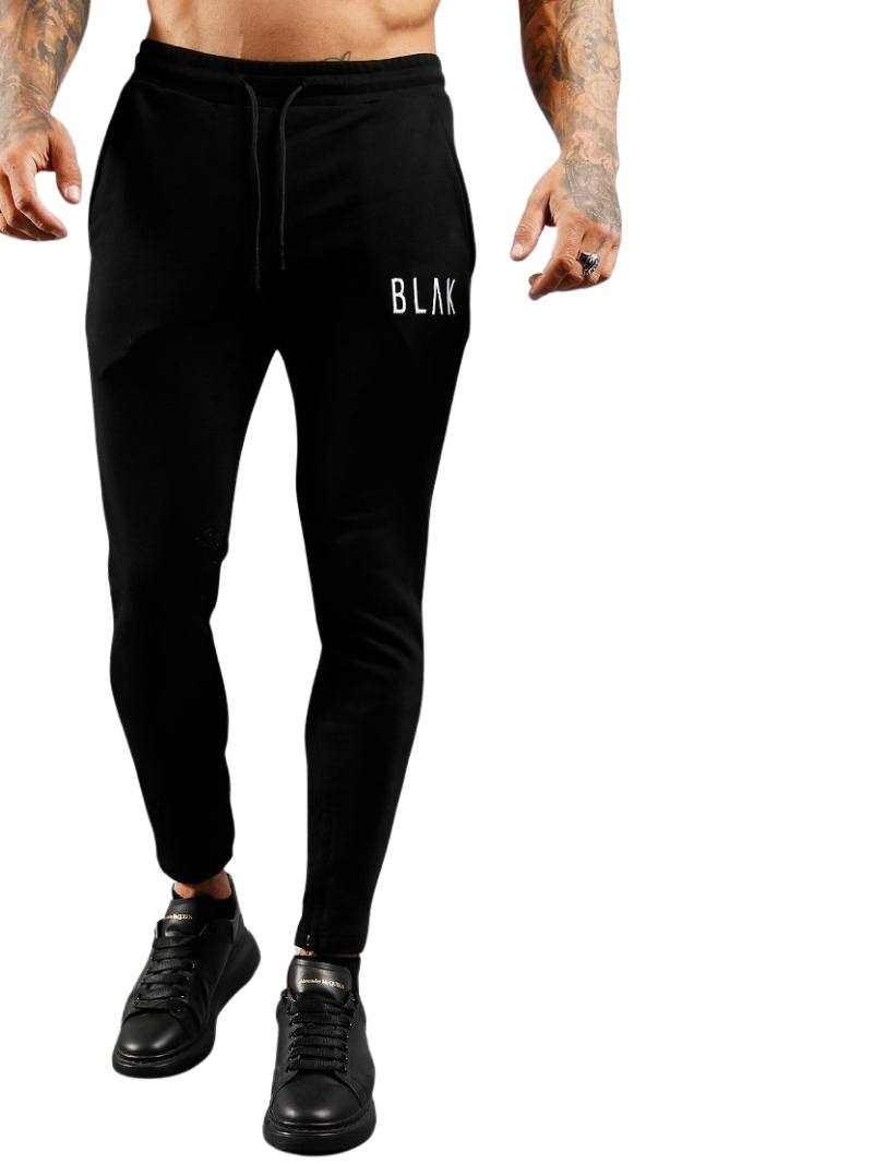 Mens BLAK Tape Zipped Hem Slim Fit Joggers