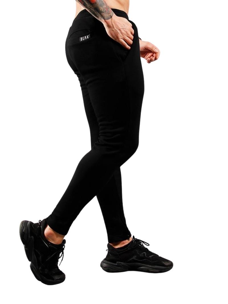 Mens BLAK Tape Zipped Hem Slim Fit Joggers