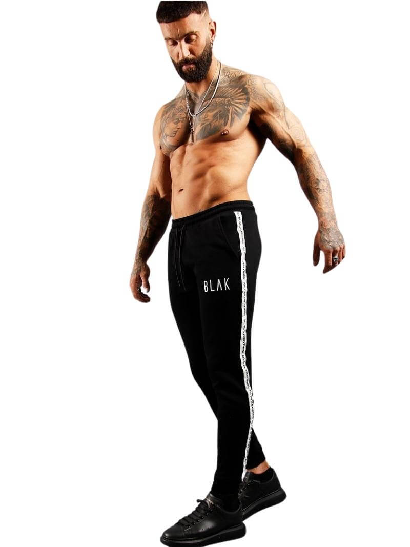 Mens BLAK Tape Cuffed Slim Fit Joggers