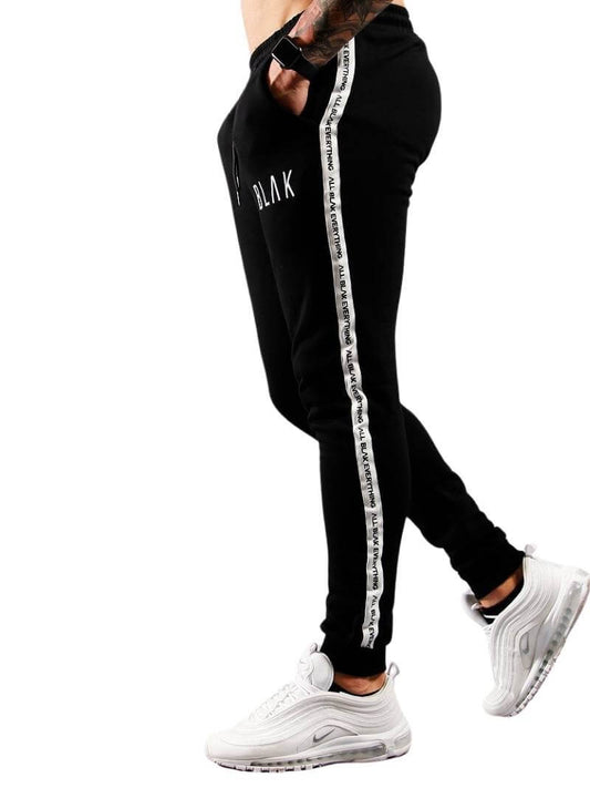 Mens BLAK Tape Cuffed Slim Fit Joggers