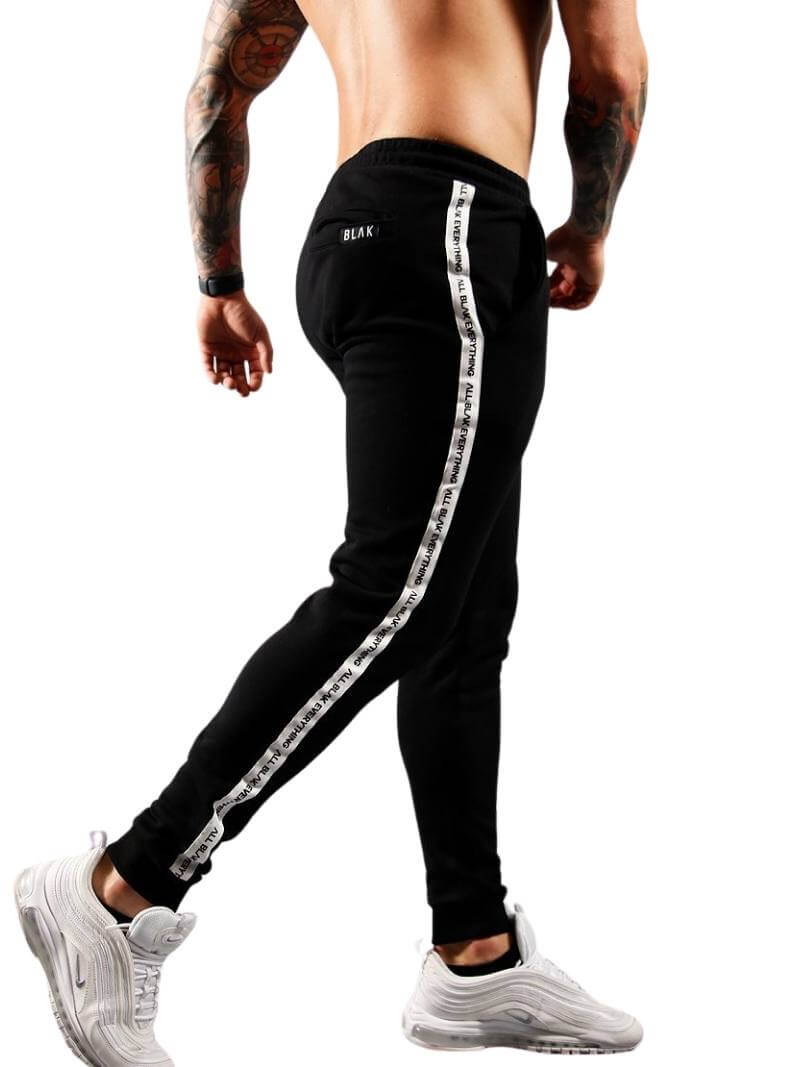 Mens BLAK Tape Cuffed Slim Fit Joggers