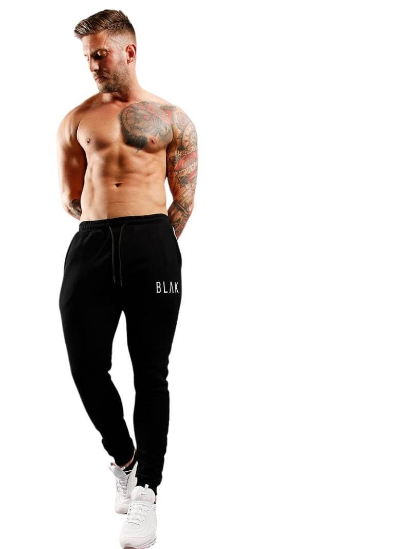 Mens BLAK Tape Cuffed Slim Fit Joggers