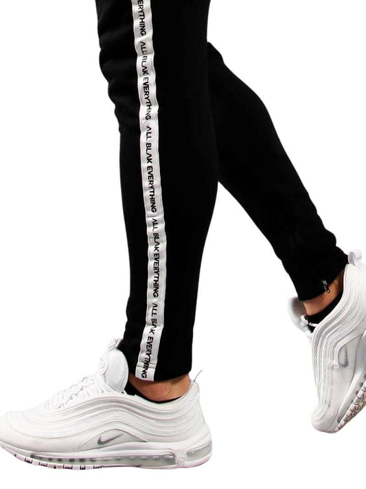 Mens BLAK Tape Cuffed Slim Fit Joggers
