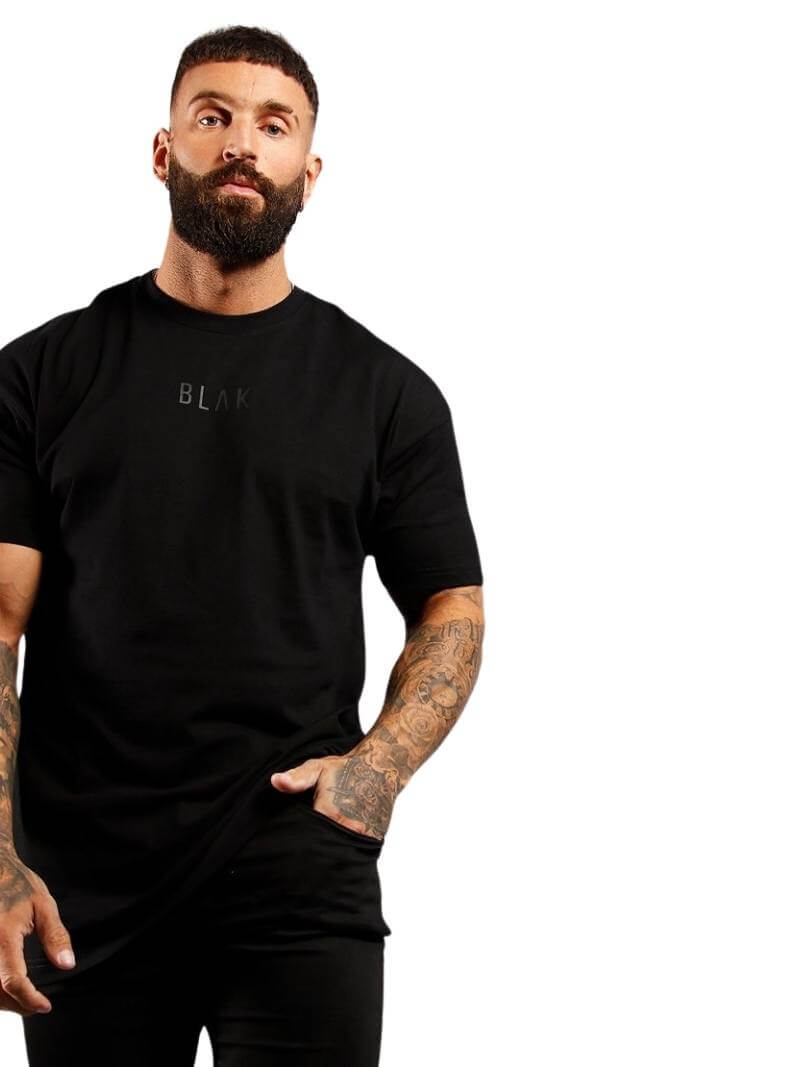 Mens BLAK Oversized Large Logo Cotton T-Shirt
