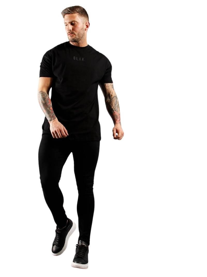 Mens BLAK Oversized Large Logo Cotton T-Shirt