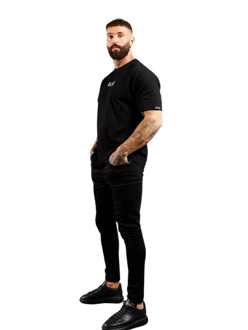 Mens BLAK Oversized Large Logo Cotton T-Shirt