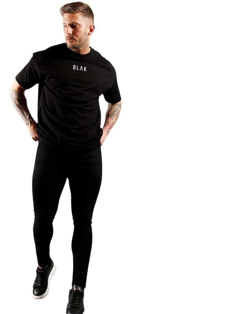 Mens BLAK Oversized Large Logo Cotton T-Shirt