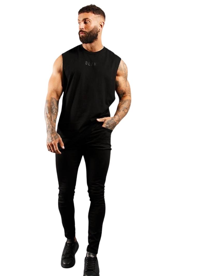 Mens BLAK Oversized Cotton Tank Top