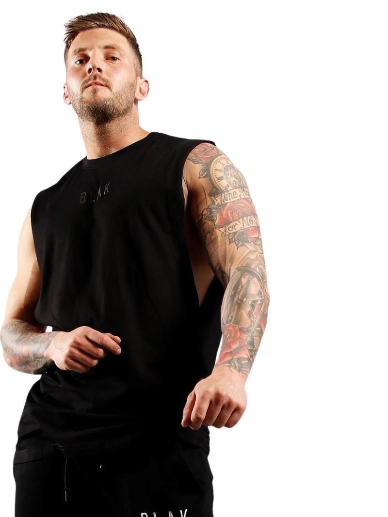 Mens BLAK Oversized Cotton Tank Top