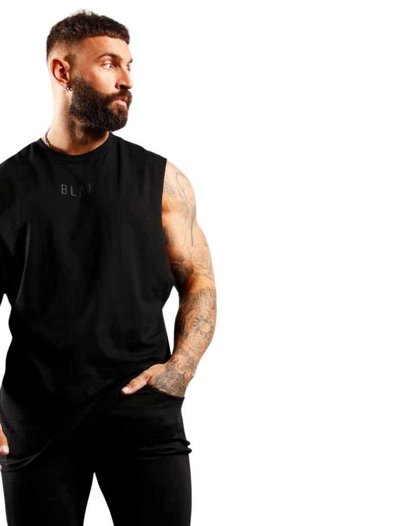 Mens BLAK Oversized Cotton Tank Top