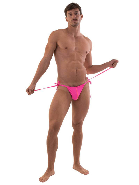 This image features the Barcode Berlin Iseule Side Tie Swim Brief, prominently displaying its stylish and functional design. The swim brief is blue with a distinctive white stripe pattern, adding a vibrant touch to the overall aesthetic.