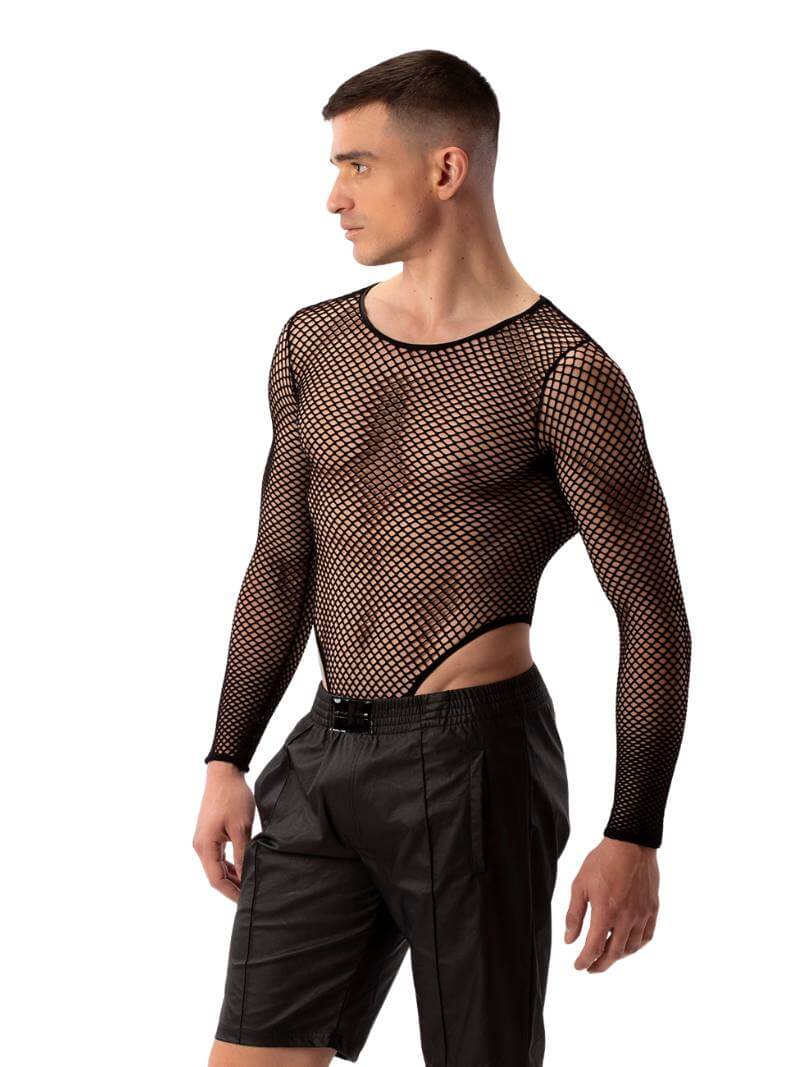 A pair of black, shiny, leather-look Bermuda shorts with a low-rise elasticated waist and side pockets, featuring a glossy finish and the brand 'BARCODE' on the chest.