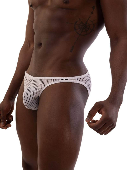 This image features the Barcode Berlin Reigi Mesh Brief, showcased in a striking blue color. The brief is designed with a semi-transparent, stretch polyamide mesh that offers a blend of seduction and breathability.