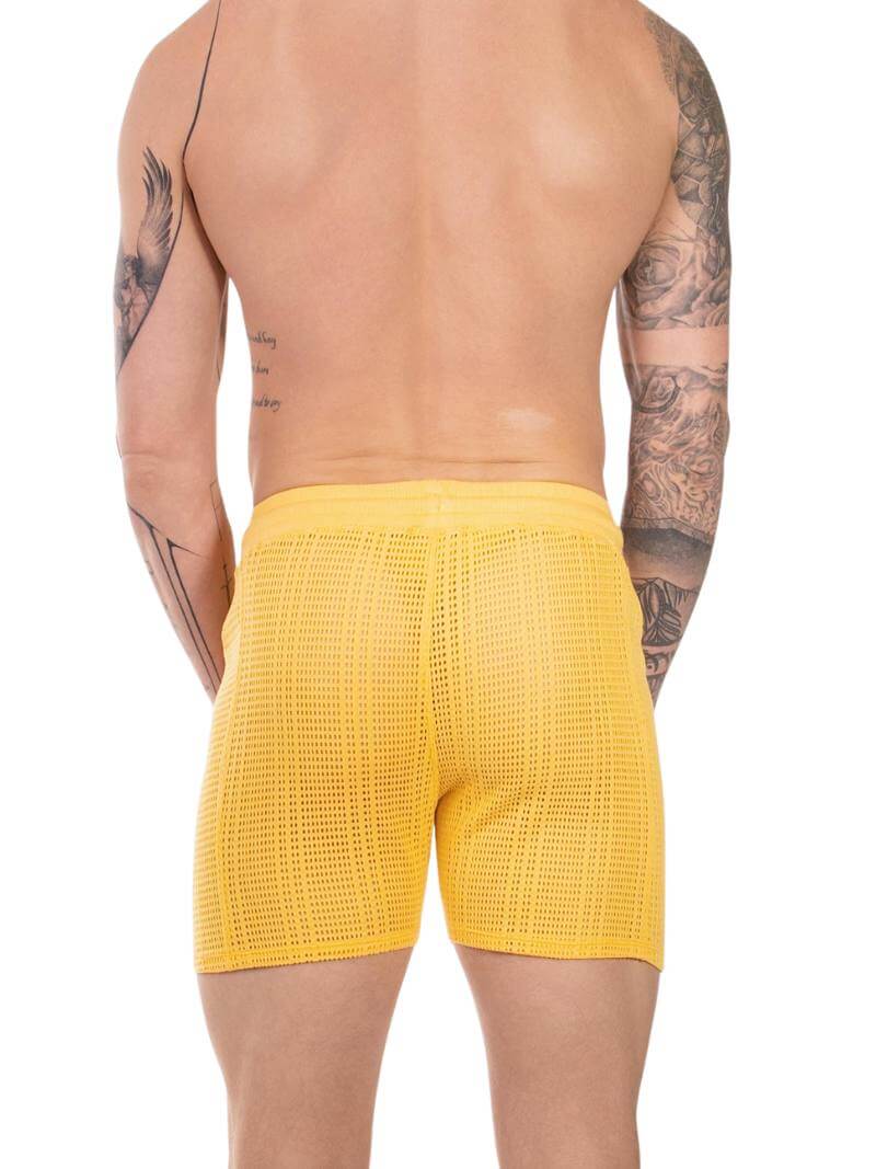 Barcode Berlin men's gay mesh striped yellow beach shorts