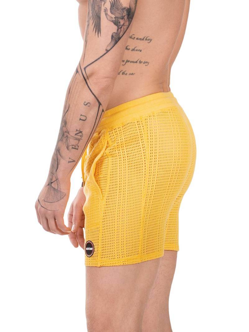 Barcode Berlin Blaise Knitted Striped Mesh Mid Thigh Yellow Shorts