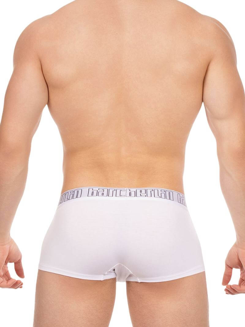 White boxer briefs with a brand logo on a white background