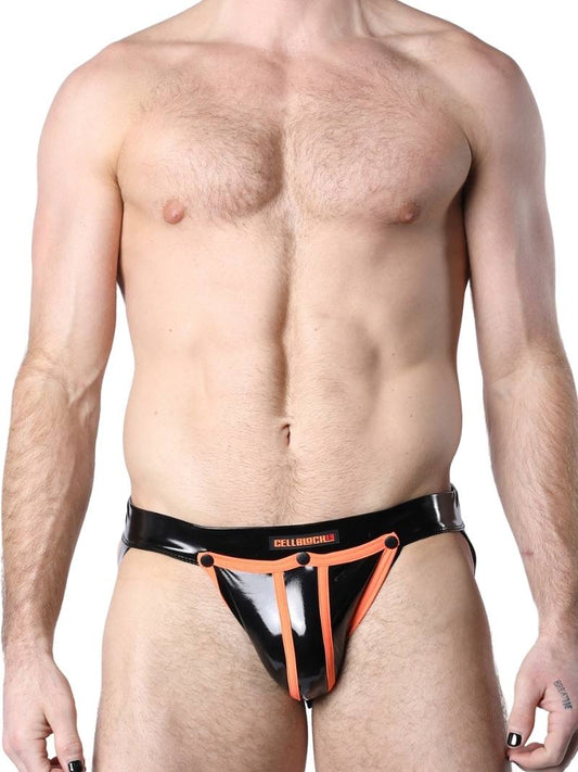 Mens CellBlock13 Black Chrome Jockstrap with Removable Pouch