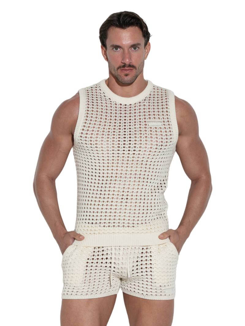 CODE 22 Men's Diamond Knit Tank Top Ivory