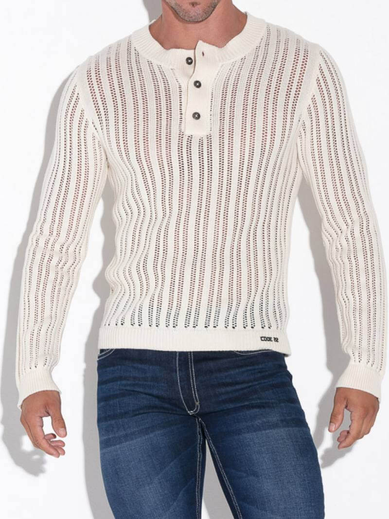 CODE22 Men's Knitted Henley Long-Sleeve Sweater