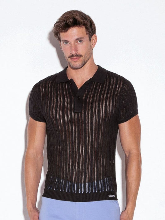CODE22 Men's Knitted Stripe Polo Shirt