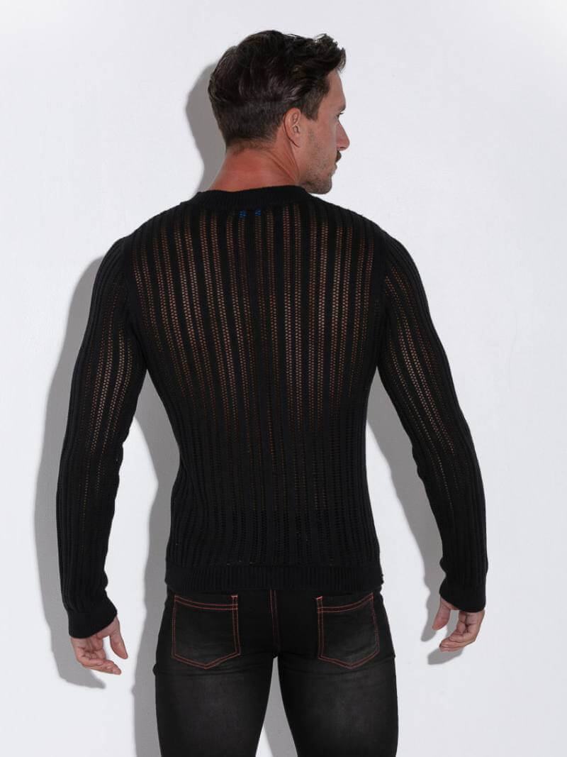 CODE22 Men's Knitted Henley Long-Sleeve Sweater in Black
