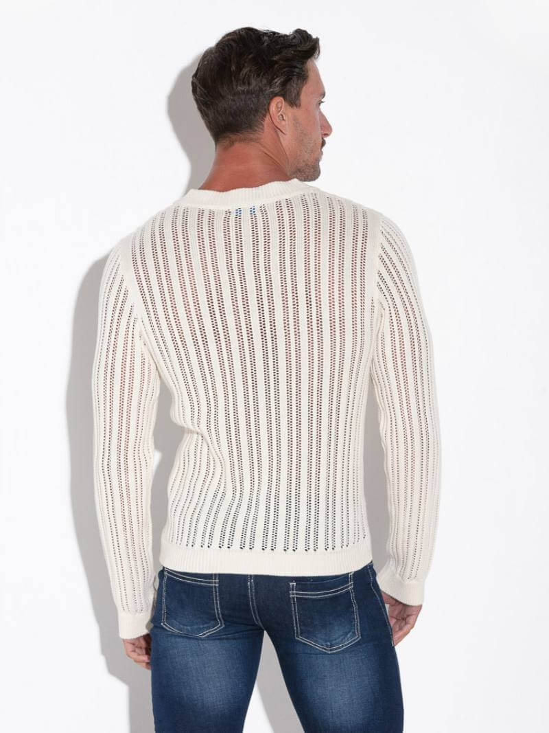 CODE22 Men's Knitted Henley Long-Sleeve Sweater in Cream