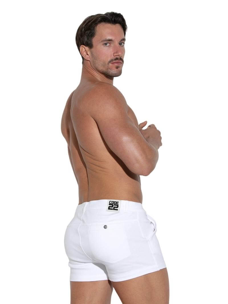 CODE22 Men's White Mini Short with Short Legs