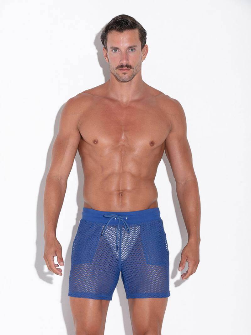 CODE22 Men's Openwork Mid-Thigh Short: : See-Through Jacquard Mesh Knit