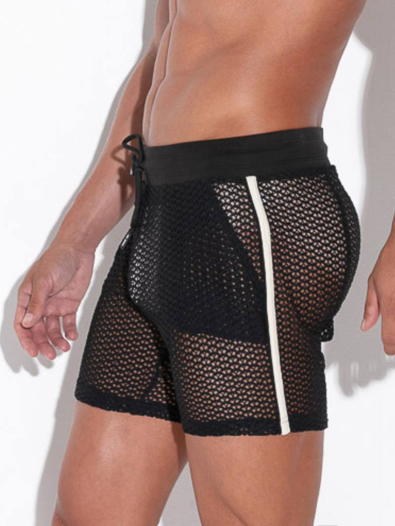 CODE22 Men's Openwork Mid-Thigh Short: : See-Through Jacquard Mesh Knit
