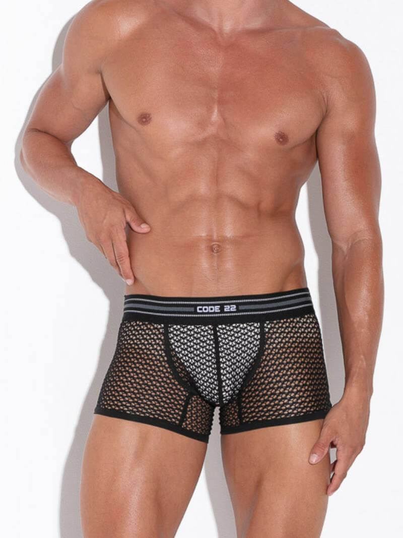 CODE22 Men's Openwork Jacquard Boxer Trunk Black