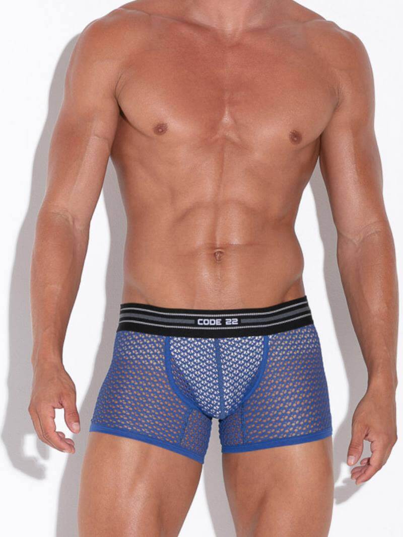 CODE22 Men's Openwork Jacquard Boxer Trunk Blue