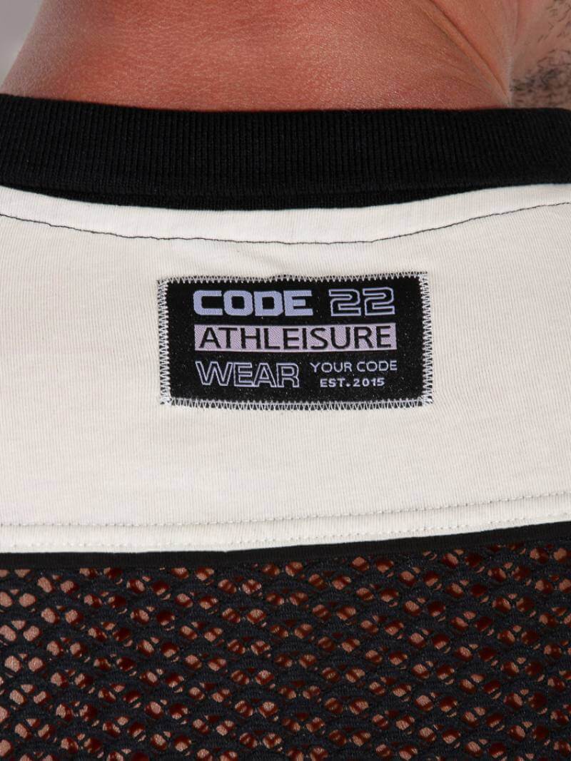 CODE22 Men's Openwork Polo Shirt: Jacquard Crochet, Button-Up, Collared